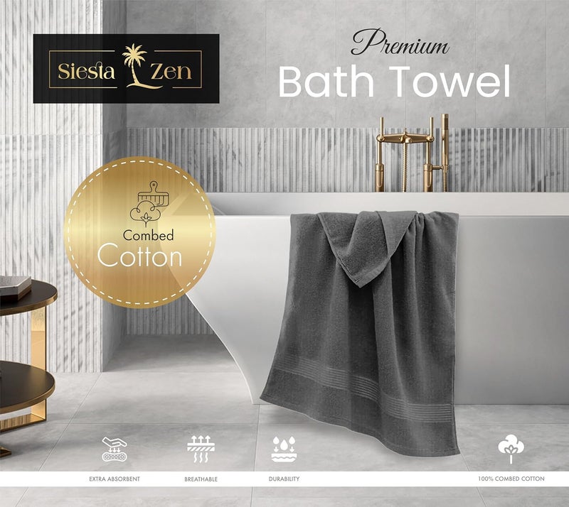 Siesta Zen Extra Large Bath Towels Set - 2 Pieces, 600 GSM 100% Cotton, Gray - Image 4